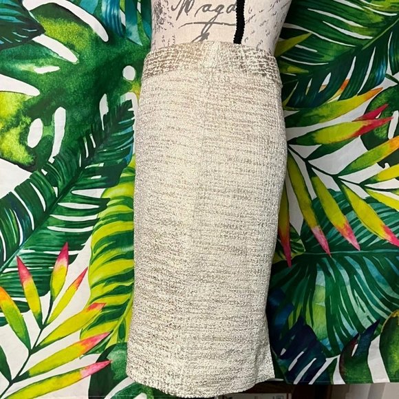 EUC $248 Kate Spade Women's 2 XS Gold Metallic Tweed Lined Pencil Holiday Skirt - Picture 3 of 10